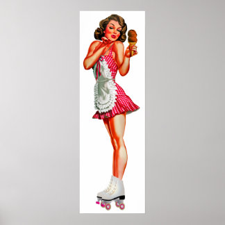 Vintage pin up Car hop roller skate girl Poster