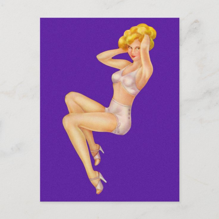 Vintage Pin Up Girl In White Swimsuit Postcard Zazzle