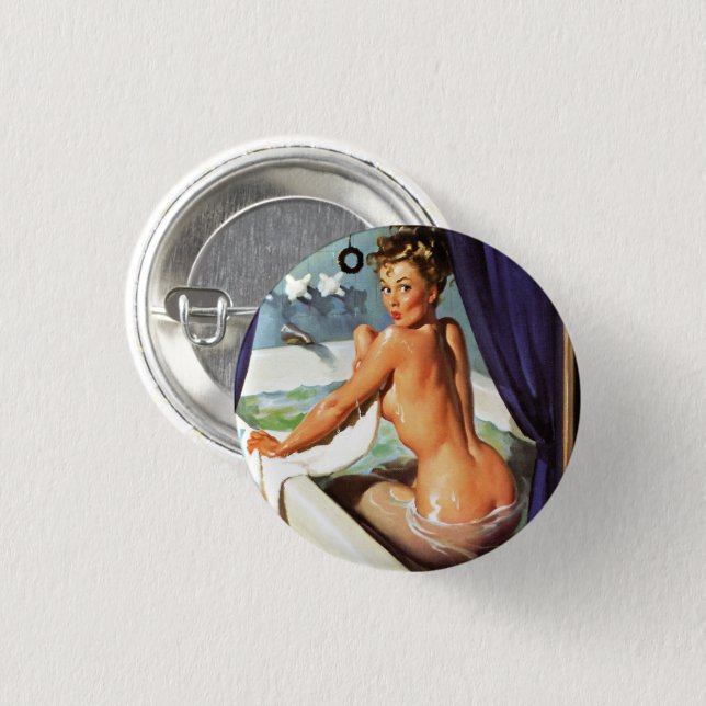 VINTAGE PIN UP GIRL PINBACK BUTTON  (Front & Back)
