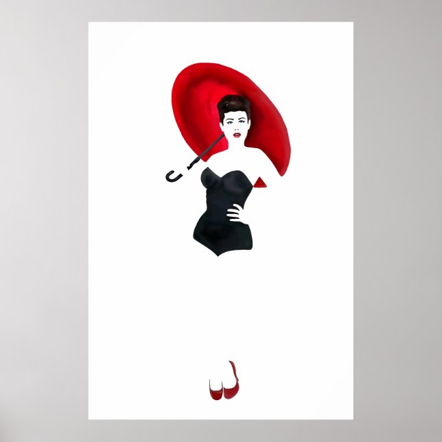 Vintage pin-up girl - Red Umbrella Poster (Front)