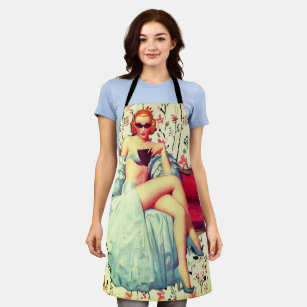 Vintage pin up girl retro southern belle redhead apron