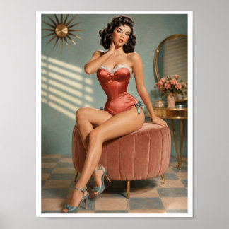 Vintage Pin-Up Glamour Art Print | Retro Boudoir