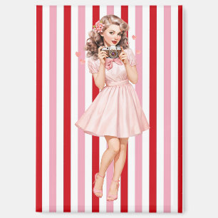 Vintage Pin-Up Photographer Magnet Retro Pink
