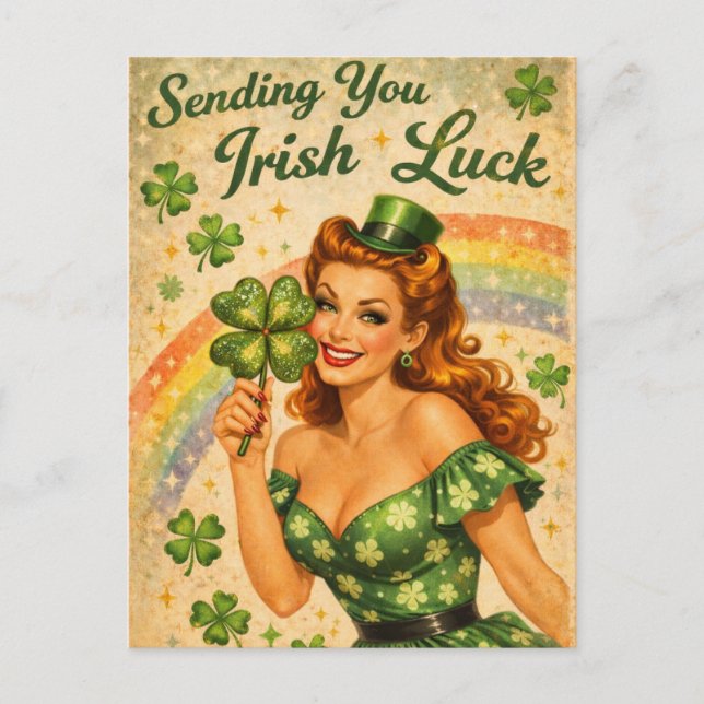 Vintage Pin-Up St. Patrick’s Day Postcard  (Front)