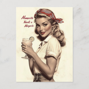 Vintage Pin-Up Style: Mamacita Needs a Margarita Postcard