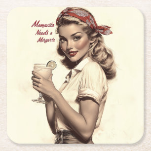 Vintage Pin-Up Style: Mamacita Needs a Margarita Square Paper Coaster