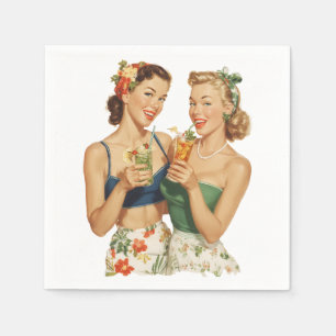Vintage Pin-Up Summer Cocktail Friends Napkin