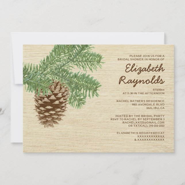 Vintage Pine Cone Bridal Shower Invitations (Front)