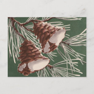 Vintage Pine Cone Christmas Bells Postcard