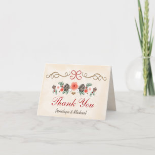Vintage Pine Cone Christmas Wedding Thank You Card