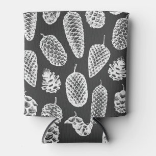 Vintage pine cones, botanical chalkboard. can cooler