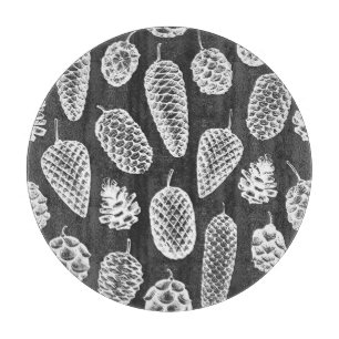 Vintage pine cones, botanical chalkboard. cutting board