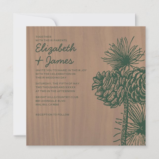 Vintage Pine Cones Wedding Invitations (Front)
