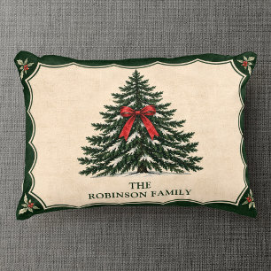 Vintage Pine Tree Custom Family Name Christmas Decorative Cushion