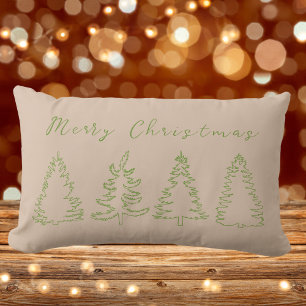 Vintage Pine Tree Rustic Beige Christmas Lumbar Cushion