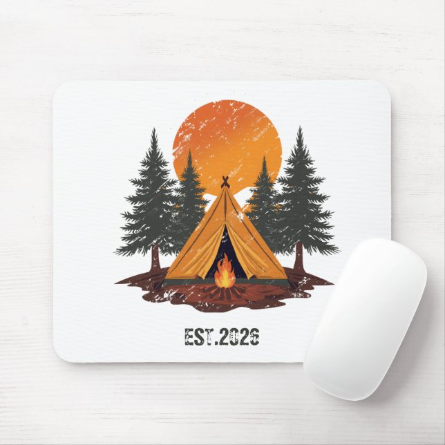 Vintage Pine Trees & Mountains Camping Mouse Pad (With Mouse)