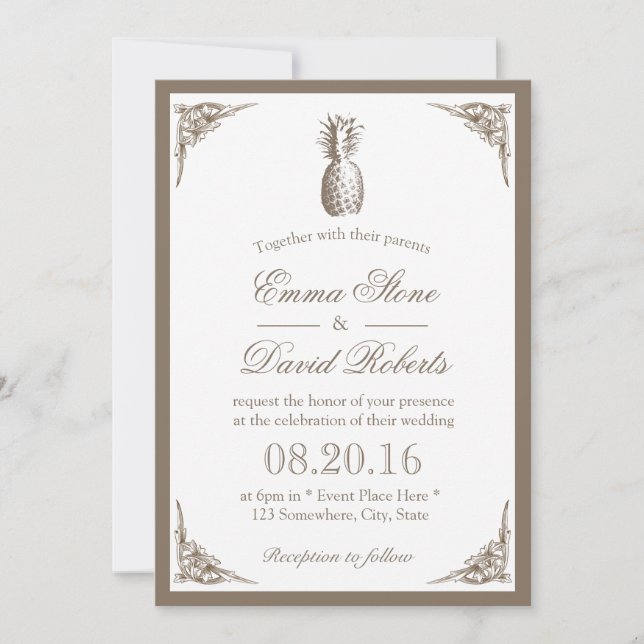 Vintage Pineapple Elegant Wedding Invitation (Front)