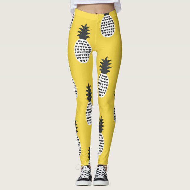 Vintage Pineapple Fun Seamless Illustration Leggings (Front)