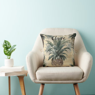 Vintage Pineapple on Gold Foil Striped Cushion