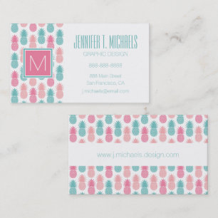 Vintage Pineapple Pattern   Monogram Business Card