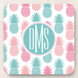 Vintage Pineapple Pattern   Monogram Coaster
