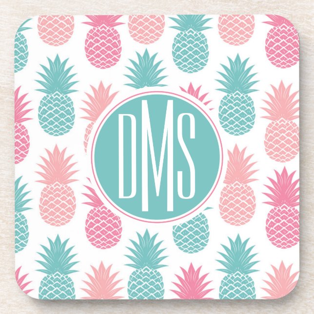 Vintage Pineapple Pattern | Monogram Coaster (Front)