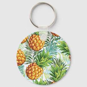 Vintage Pineapple: Seamless Floral Pattern. Key Ring