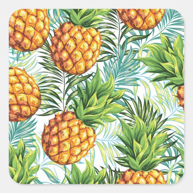 Vintage Pineapple: Seamless Floral Pattern. Square Sticker (Front)