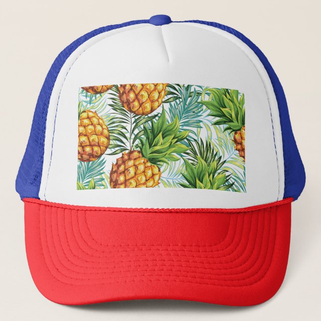 Vintage Pineapple: Seamless Floral Pattern. Trucker Hat (Front)