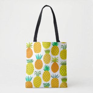 vintage pineapple seamless pattern isolated on whi tote bag