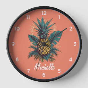  Vintage Pineapple Summer Vacation Personalized  Clock
