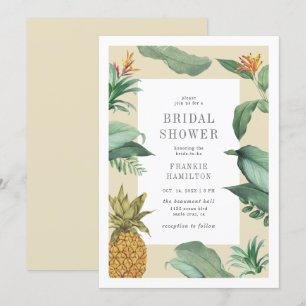 Vintage Pineapple & Tropical Leaves Bridal Shower Invitation