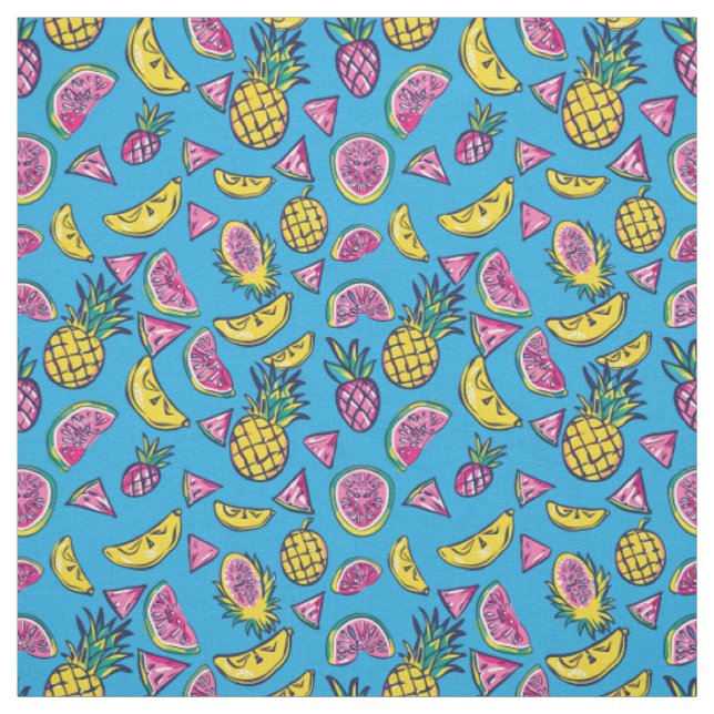 Vintage Pineapple Tropical Pattern Fabric (Swatch)