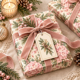 Vintage Pinecone Blush Berry Gold Christmas Gift Tags