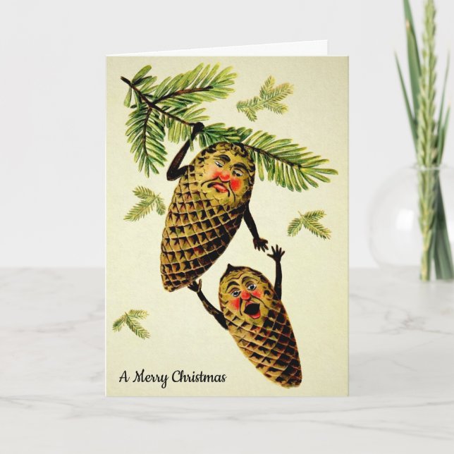 Vintage Pinecone Customisable Holiday Card (Front)