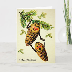 Vintage Pinecone Customisable Holiday Card
