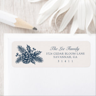 Vintage Pinecone Holiday - Navy Return Address Label