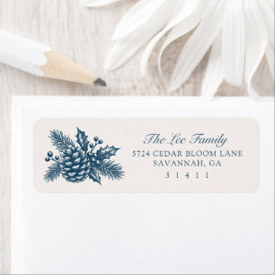 Vintage Pinecone Holiday - Teal Return Address Label