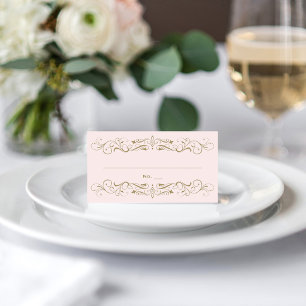 Vintage Pink and Antique Gold Flourish Wedding Place Card