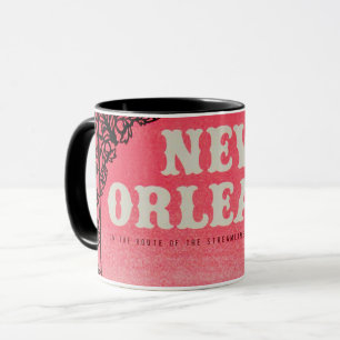 Vintage pink and black New Orleans coffee mug