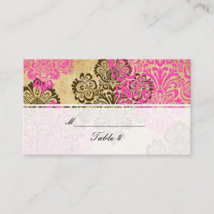 Vintage Pink and Brown Damask Wedding Place Cards