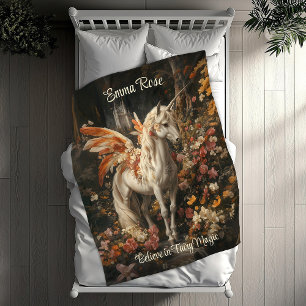 Vintage Pink And Floral Fairytale Pegasus  Fleece Blanket