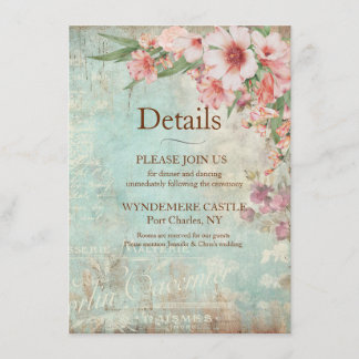 Vintage Pink and Green QR Code Wedding Enclosure Card
