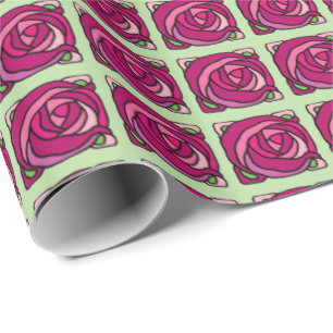 Vintage Pink and Green Roses floral pattern Wrapping Paper