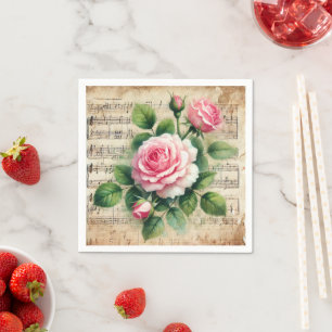 Vintage Pink and Green Watercolour Roses Découpage Napkin