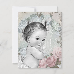 Vintage Pink and Grey Baby Girl Shower Invitation