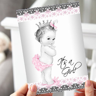 Vintage Pink and Grey Baby Girl Shower Invitation