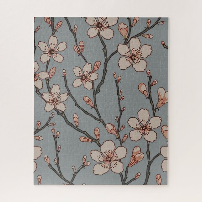 Vintage Pink and Grey Blossom Pattern Jigsaw Puzzle (Vertical)