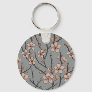 Vintage Pink and Grey Blossom Pattern Key Ring