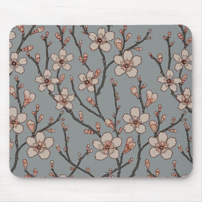 Vintage Pink and Grey Blossom Pattern Mouse Pad (Front)